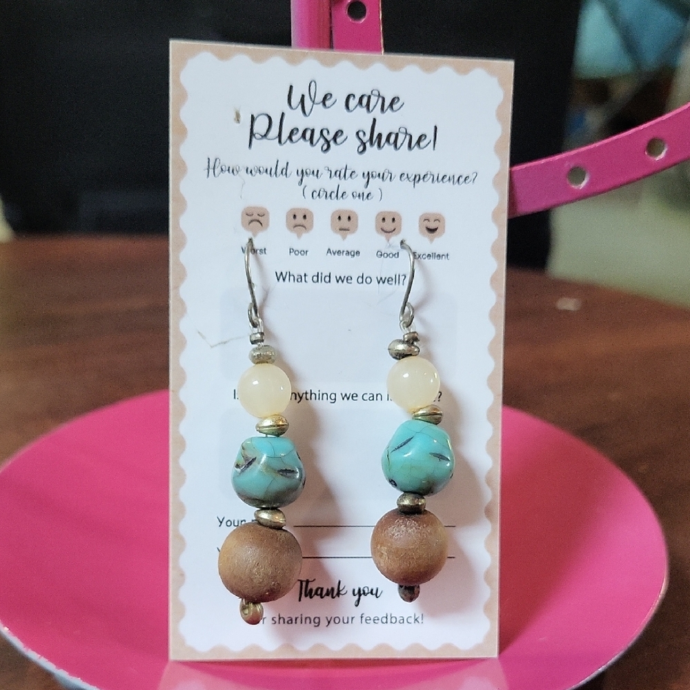 Chic Turquoise and Cream Beaded Earrings